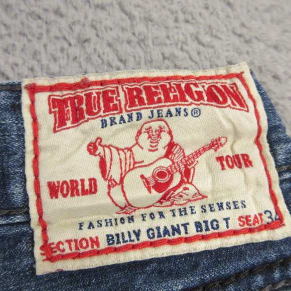 True Religion Mens Billy Giant Big T Stitch Bootcut Jeans size 36 x 32 USA VTG - Picture 8 of 12